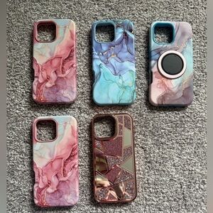 iPhone 16 pro max Marble and Geometric Phone Case Set - Pink, Blue, Gold